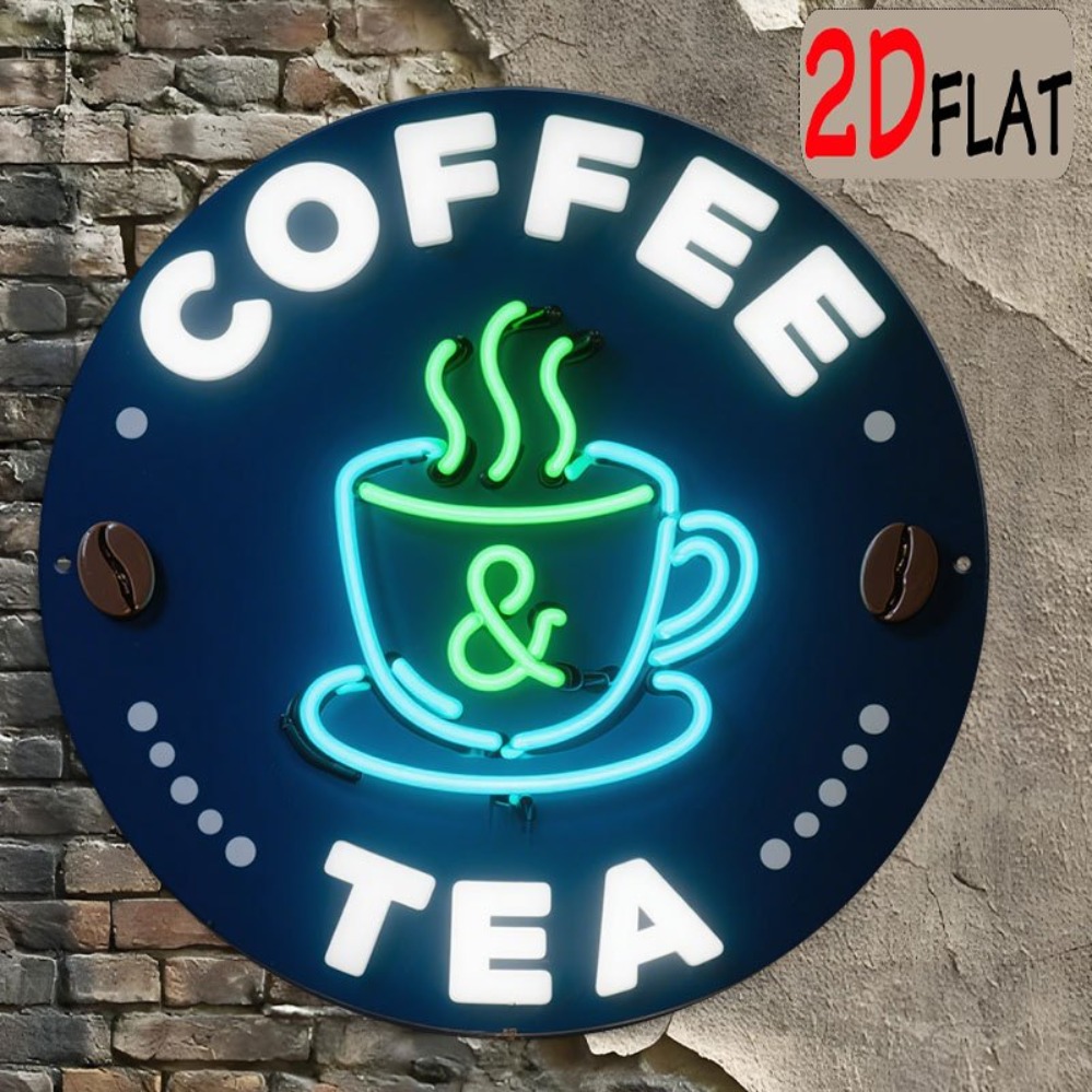 Coffee Tea Neon Sign - Круглая металлическая табличка с принтом кофе