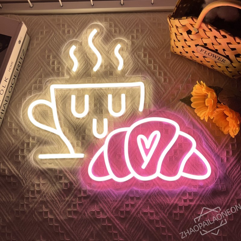 Coffee Tea Neon Sign - Кофейный хлеб, неоновая вывеска, круассан, неоновый