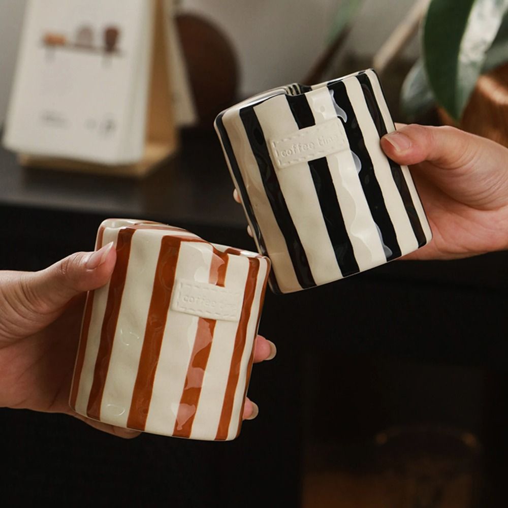 Espresso Cup Saucer - Ручная роспись, полосатая керамическая кружка для