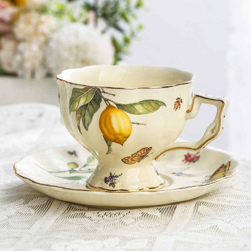 Espresso Cup Saucer - Винтажный чайник с лимоном, набор кофейной