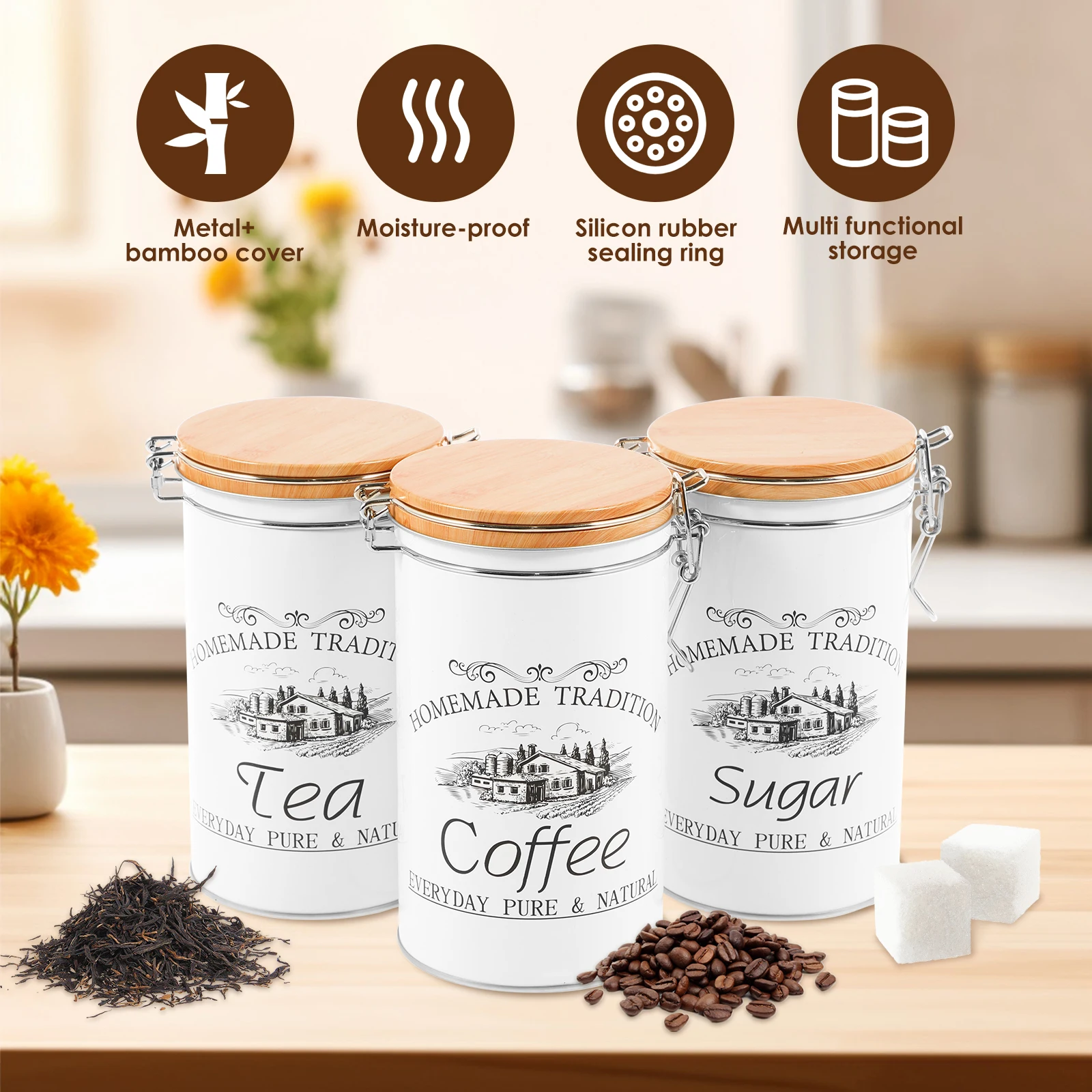Набор из 3-х металлических бан – обзор и цена Coffee Tea Jar Set