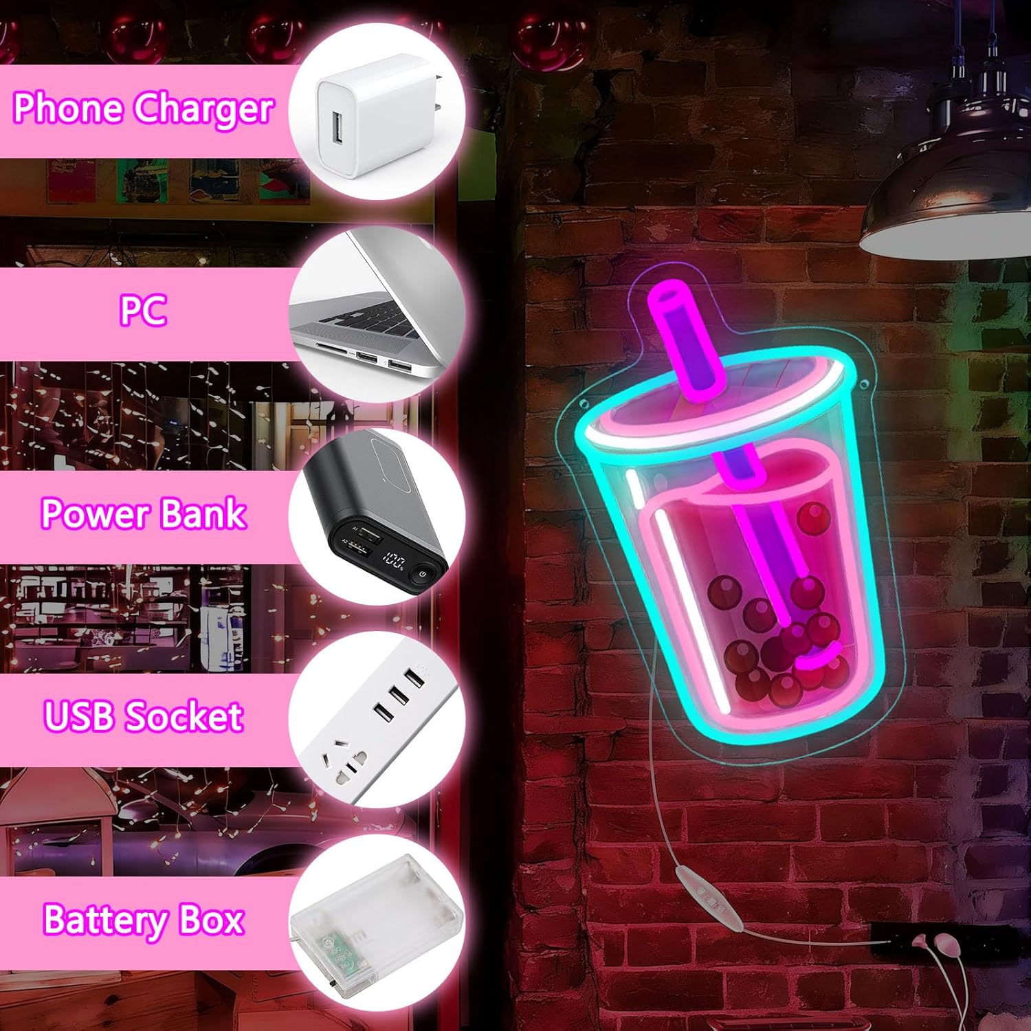 Неоновая вывеска «Баббл-чай» с – обзор и цена Coffee Tea Neon Sign